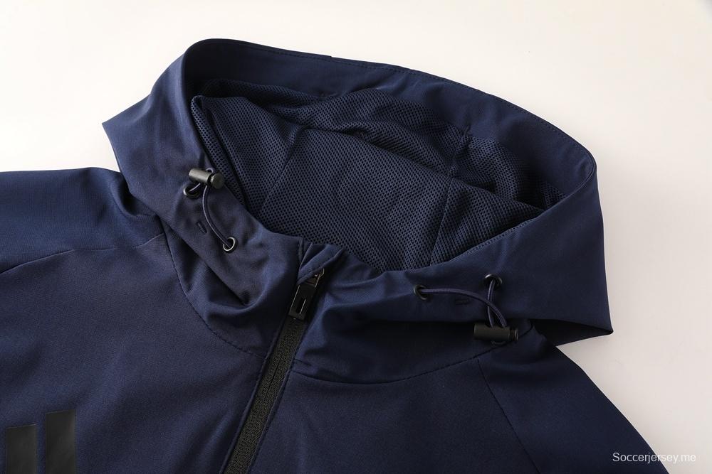 25/26 أديداس أديداس هودي أزرق داكن بجاكيت كامل بسحاب + بنطلون طويل