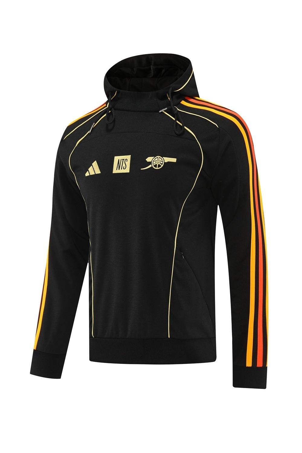 25/26 أرسنال جاكيت أسود كامل بسحاب أسود + بنطلون طويل