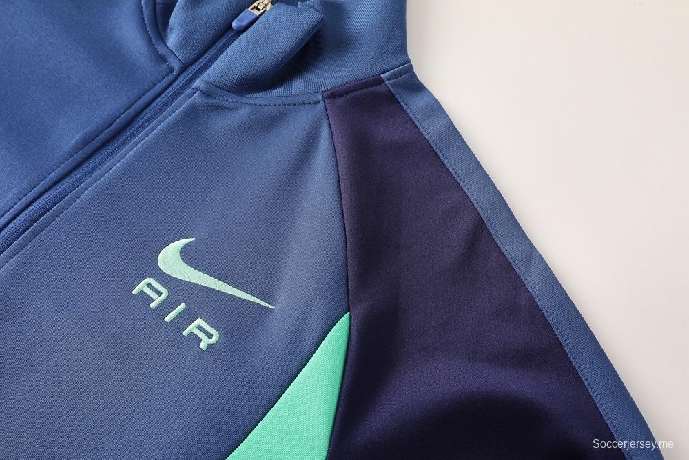 2025 نايك أزرق/أخضر/أسود أزرق/أخضر/أسود جاكيت بسحاب كامل + بنطلون طويل