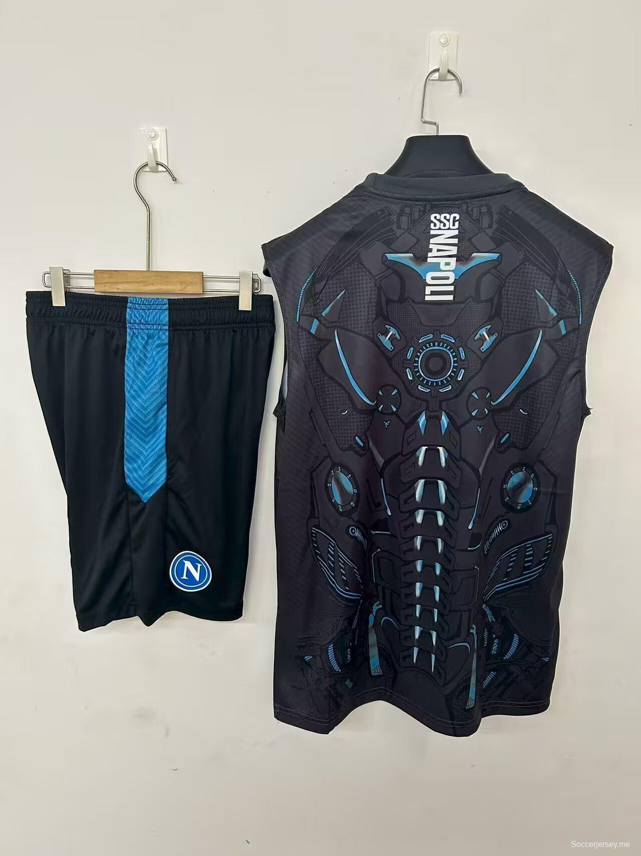 25/26 نابولي قميص أسود فيست أسود + شورت أسود+