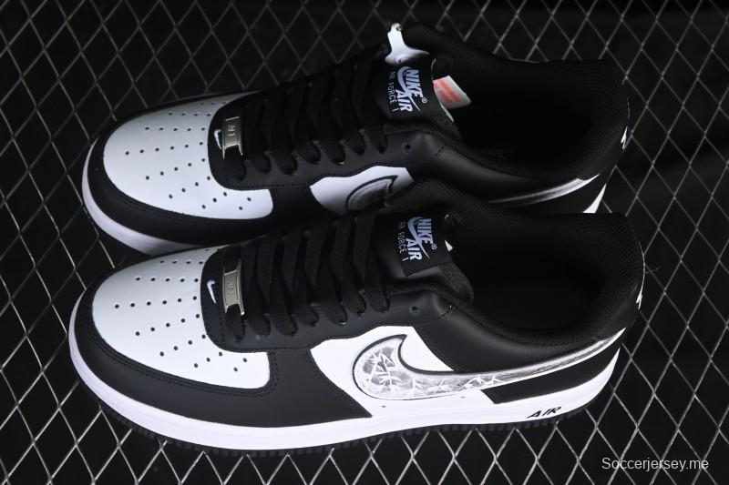 حذاء نايك اير فورس 1'07 منخفض أسود أبيض متشقق من الجلد الأسود الكاجوال - ZH0316-118