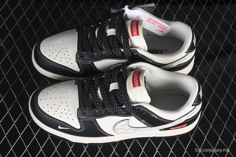 حذاء تزلج نايك SB Dunk Dunk Low Supreme Collaboration باللون البيج الأسود والفضي الفاخر المخصص للتزلج الكاجوال المنخفض - HH7518-099