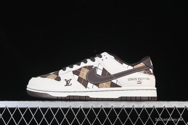 حذاء تزلج نايك SB Dunk Dunk Low LV Collaboration أبيض شبكي بني اللون مخصص للتزلج الكاجوال منخفض الرقبة - SC0601-461
