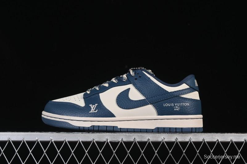 حذاء تزلج نايك SB Dunk Low LV Collaboration باللون الرمادي الفاتح والأزرق الداكن والأزرق الداكن، حذاء تزلج كاجوال منخفض مخصص - SC0601-477