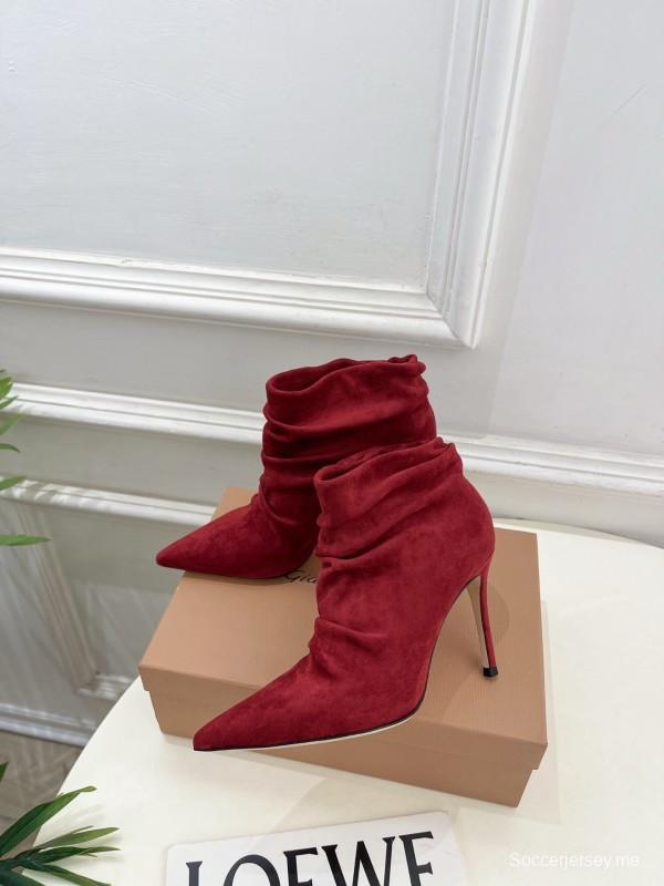 Gianvito Rossi Fall/Winter 2025 GR Pointed Toe Retro Pleated High Heel Ankle Boots - KFY00340