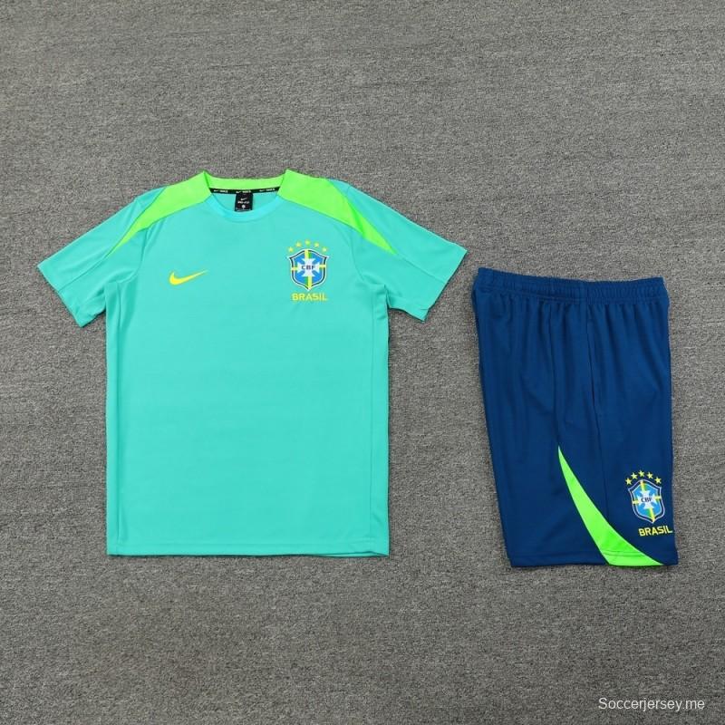 2025 بحيرة البرازيل 2025 كم قصير أخضر + شورت كرة قدم قصير + شورت كرة قدم