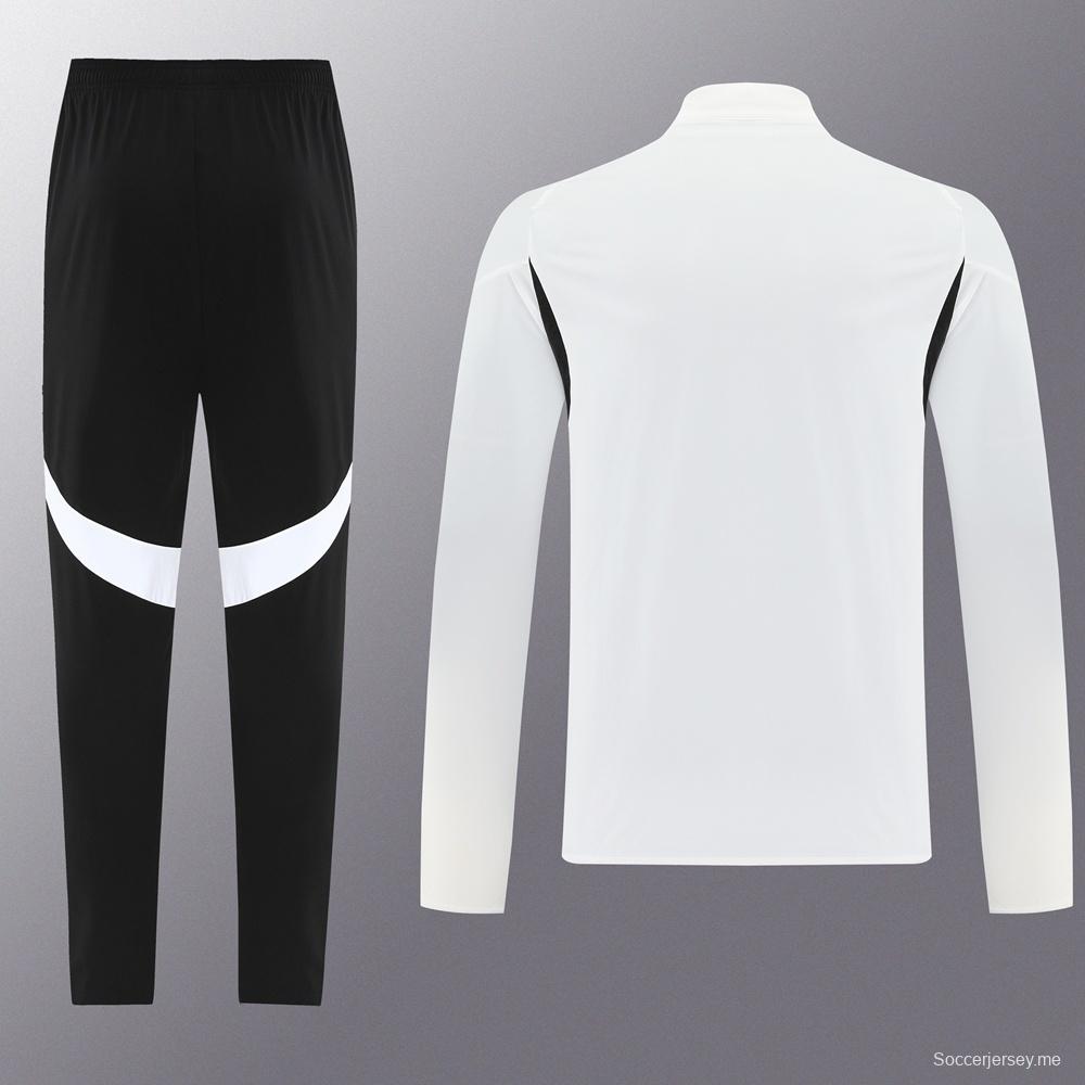 25/26 مانشستر يونايتد أبيض S-3XL مانشستر يونايتد سترة نصف سحاب + بنطلون طويل + بنطلون أبيض S-3XL