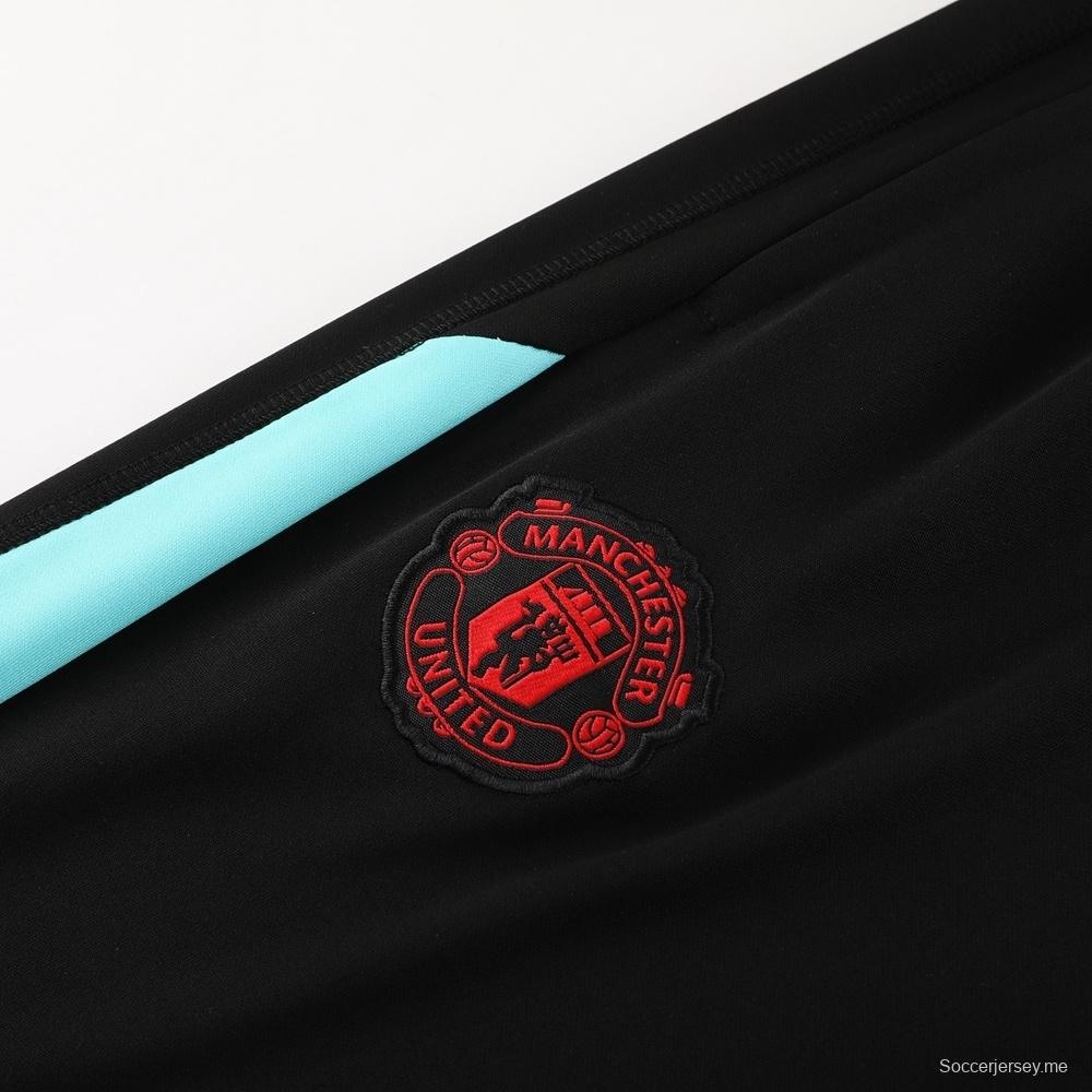 25/26 مانشستر يونايتد جاكيت أسود نصف سحاب + بنطلون طويل + بنطلون طويل