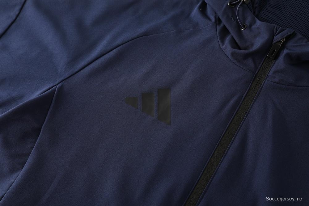 2025 أديداس 2025 جاكيت أزرق ملكي نصف سحاب أزرق + بنطلون طويل S-2XL