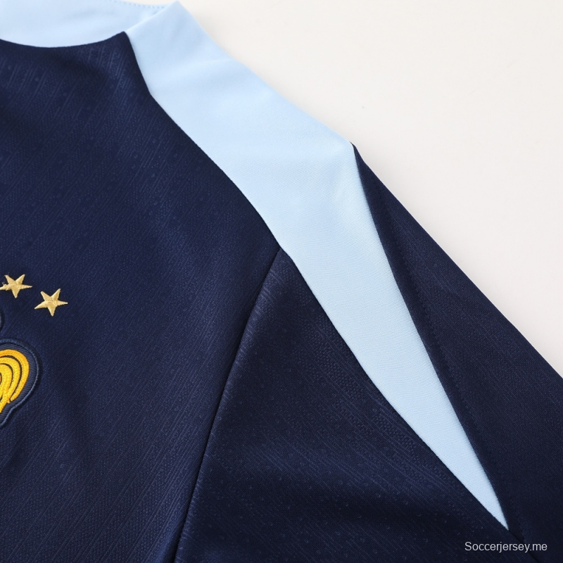 2025 فرنسا 2025 جاكيت أزرق ملكي نصف سحاب أزرق + بنطلون طويل