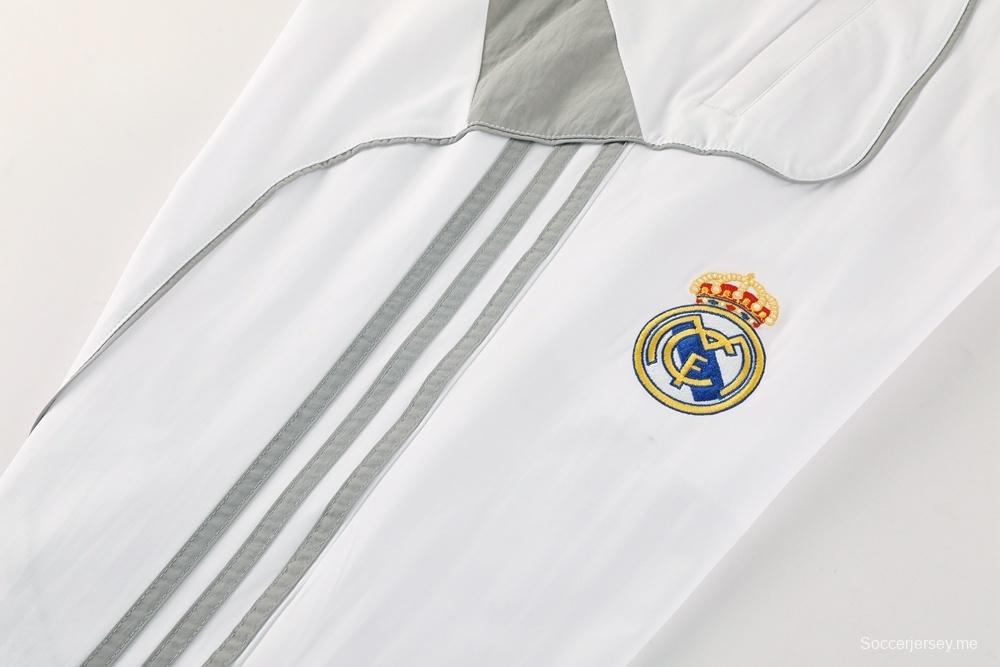 25/26 ريال مدريد جاكيت أبيض نصف سحاب + بنطلون طويل S-3XL