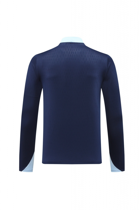 2025 فرنسا 2025 جاكيت أزرق ملكي نصف سحاب أزرق + بنطلون طويل