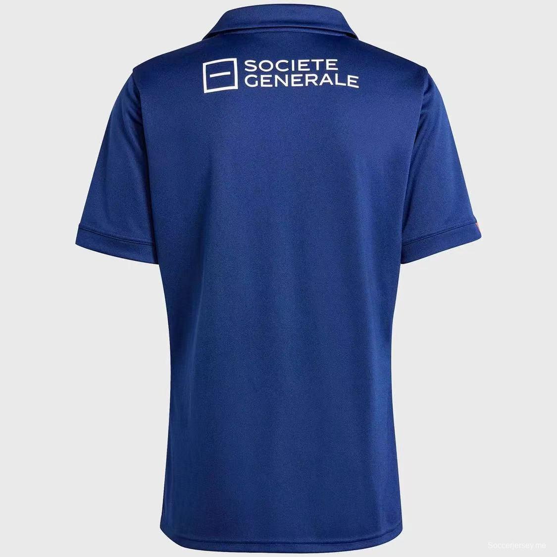 2025 قميص فرنسا 2025 أزرق كحلي مع خطوط ثلاثية الألوان