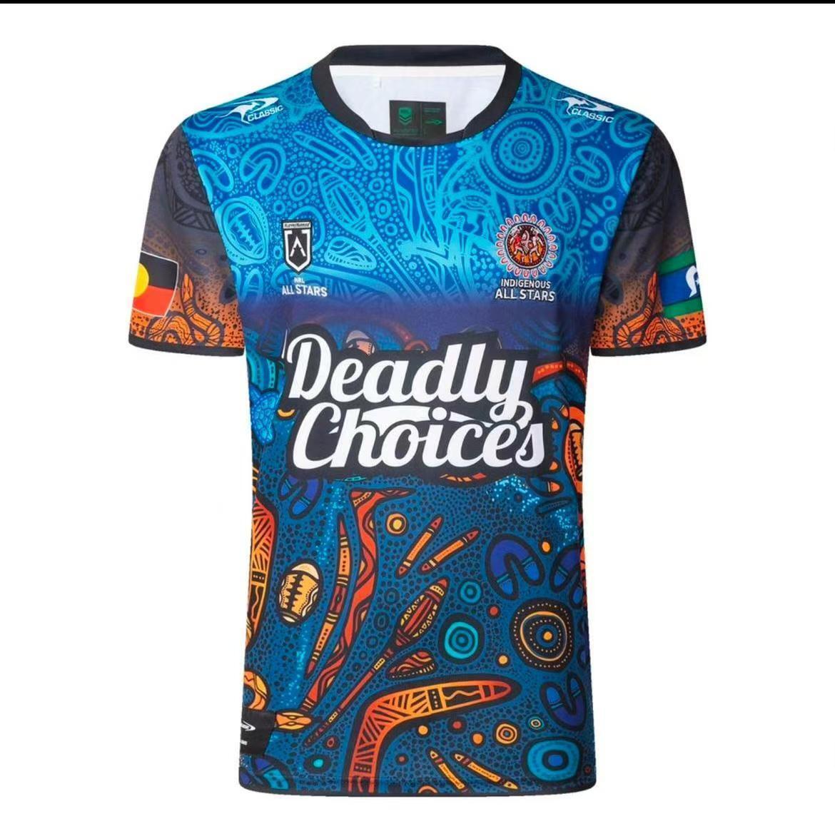 2026 قميص NRL NRL للسكان الأصليين باللون الأزرق بنقشة فن السكان الأصليين