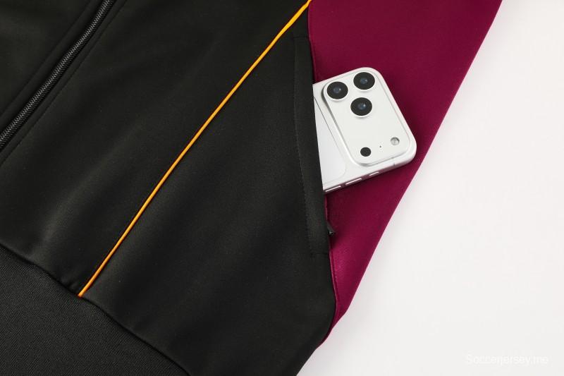 25/26 روما جاكيت أسود كامل بسحاب أسود + بنطلون طويل + بنطلون طويل