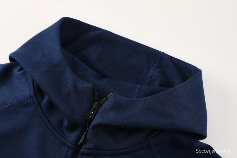 25/26 برشلونة 01 هودي أزرق ملكي بسترة زرقاء كاملة بسحاب + بنطال طويل