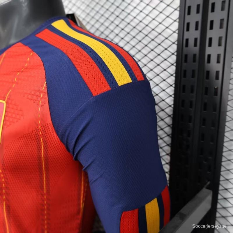 نسخة اللاعب 2026 قميص منتخب إسبانيا 2026 بأكمام طويلة أحمر بنقشة خطوط عمودية