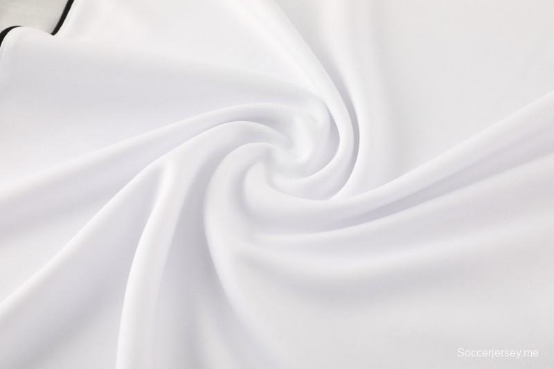 25/26 أديداس جاكيت رياضي أبيض بسحاب كامل + بنطلون طويل + جاكيت أديداس أبيض