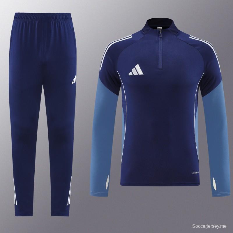 25/26 أديداس سترة رياضية بسحاب كامل أزرق كحلي + بنطلون طويل + سترة رياضية + بنطلون طويل