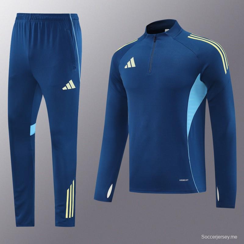 25/26 أديداس سترة رياضية بسحاب كامل أزرق كحلي + بنطلون طويل + سترة رياضية + بنطلون طويل