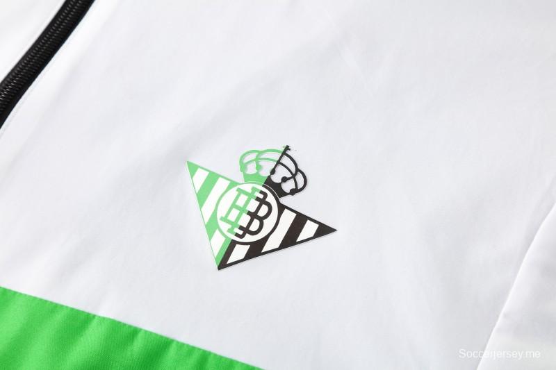 25/26 ريال بيتيس ريال بيتيس أبيض أسود أخضر سحاب كامل سترة رياضية + بنطلون طويل