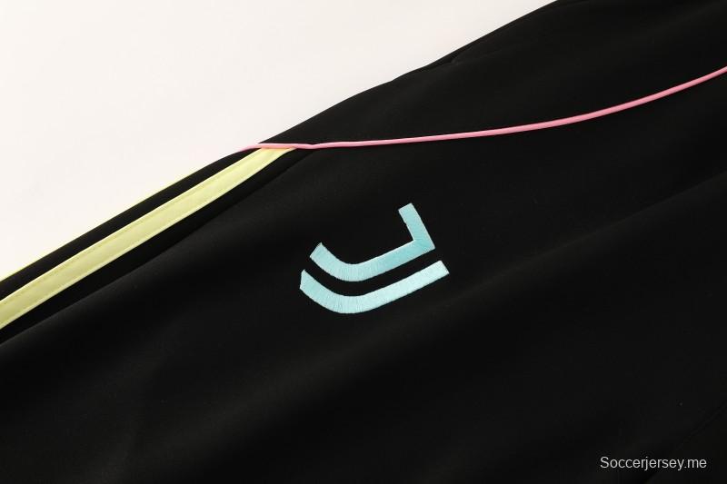 25/26 يوفنتوس جاكيت رياضي أسود بسحاب كامل أسود + بنطلون طويل + جاكيت رياضي أسود