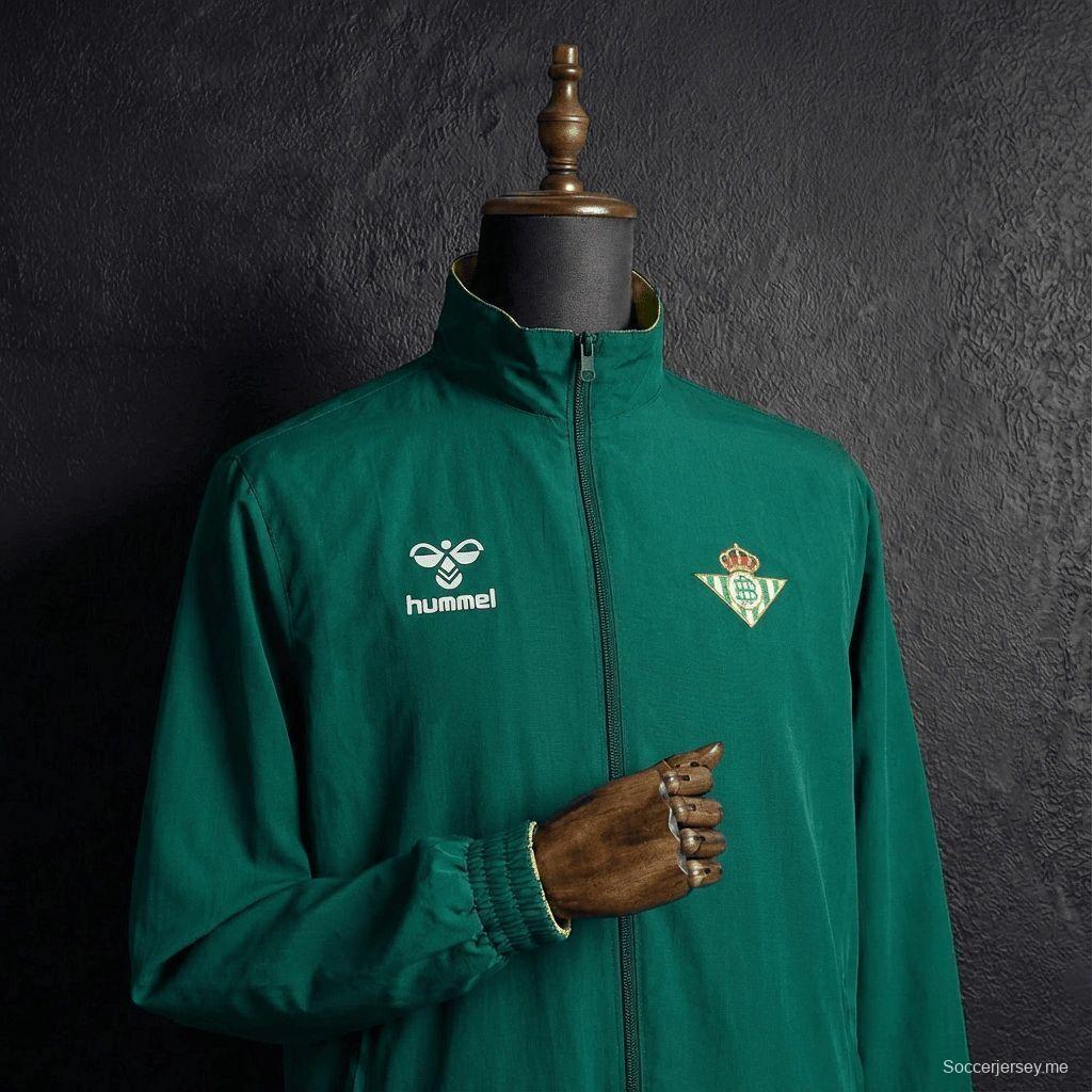 2026 ريال بيتيس سترة خضراء وصفراء قابلة للانعكاس بسحاب كامل