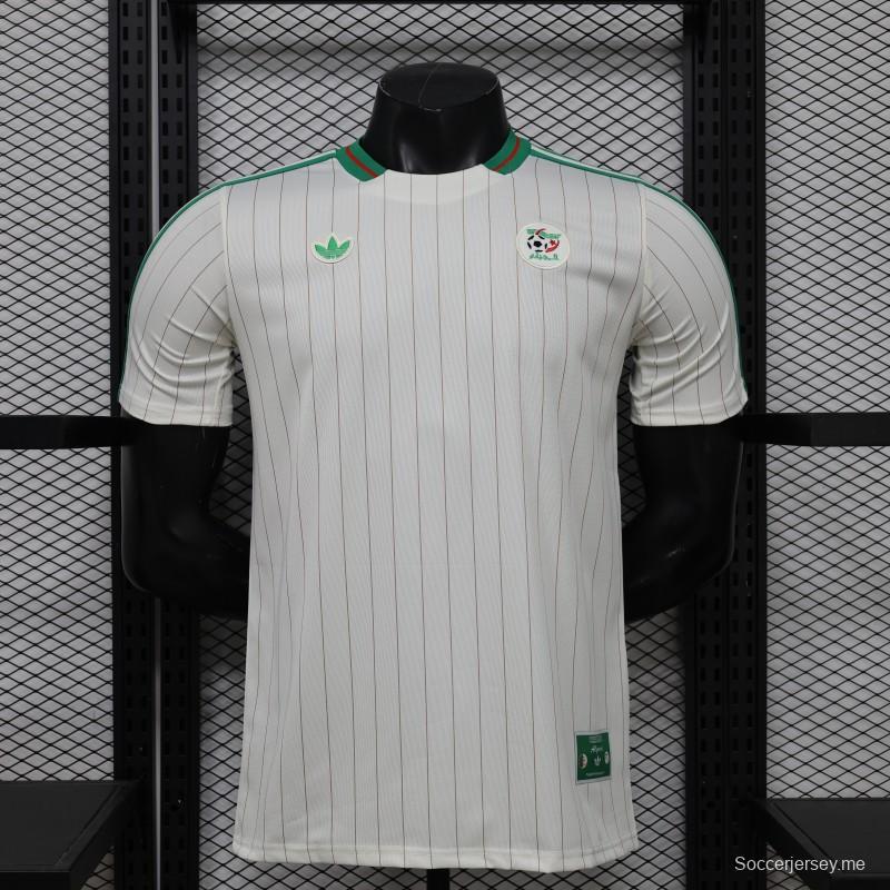 2026 نسخة اللاعب الجزائر قميص أبيض مع خطوط خضراء