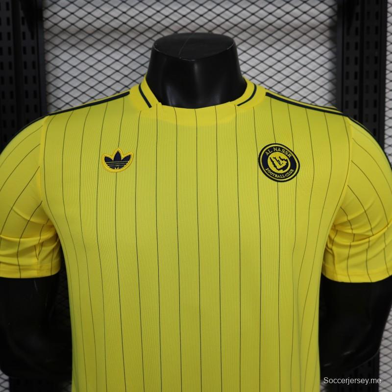 25/26 نسخة اللاعبين قميص نادي النصر الأصفر مع خطوط سوداء رفيعة