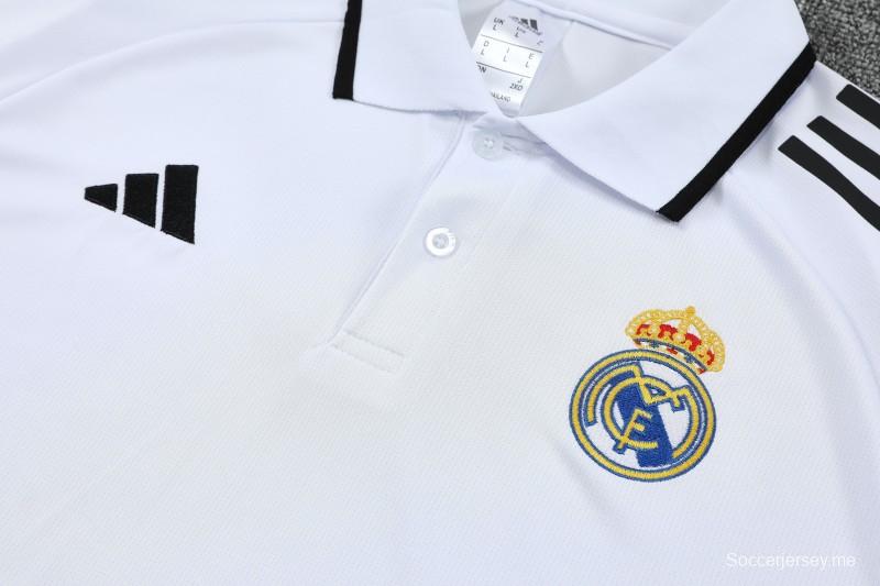 26/27 قميص بولو أبيض للتدريب من ريال مدريد + بنطال طويل أسود من طقم رياضي
