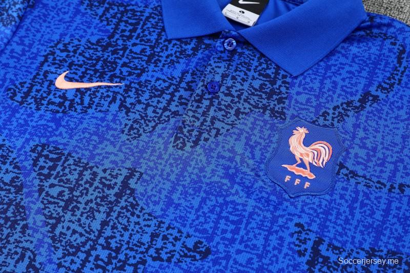 26/27  فرنسا  طقم رياضي مكون من قميص بولو أزرق + بنطال طويل