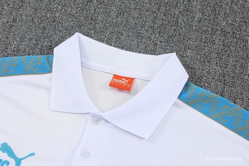 26/27   طقم رياضي من مارسيليا يتألف من قميص بولو أبيض وسروال طويل