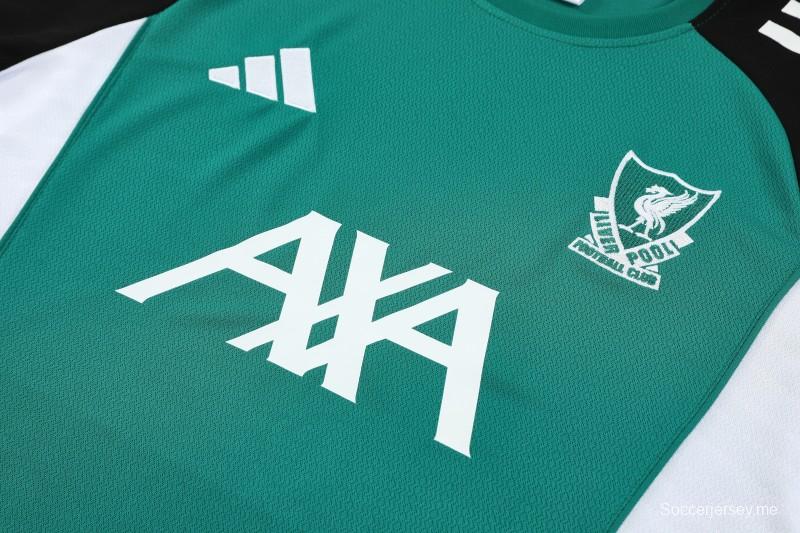 26/27 قميص ليفربول أخضر وأسود بأكمام قصيرة + شورت كرة قدم أسود