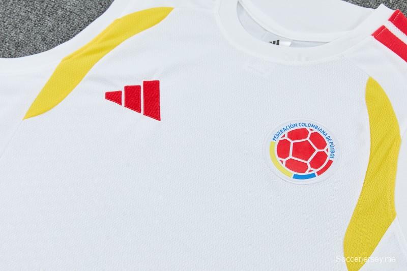 طقم مكون من سترة تدريب كولومبية بيضاء بلا أكمام + شورت أزرق داكن