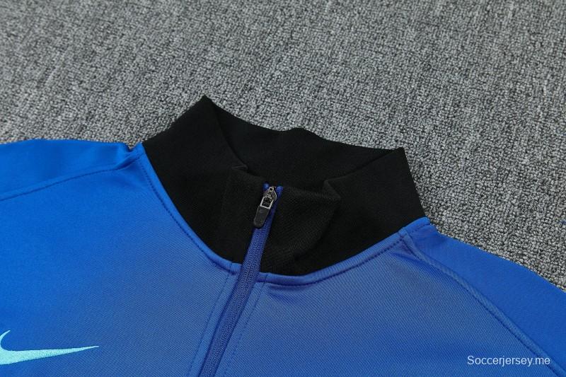 26/27 طقم رياضي من إنتر ميلان: سترة زرقاء بسحاب كامل + بنطال طويل أسود