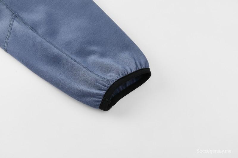 26/27  طقم رياضي من باريس سان جيرمان باللون الأزرق الفولاذي مع سترة بغطاء رأس وسحاب كامل + بنطال طويل