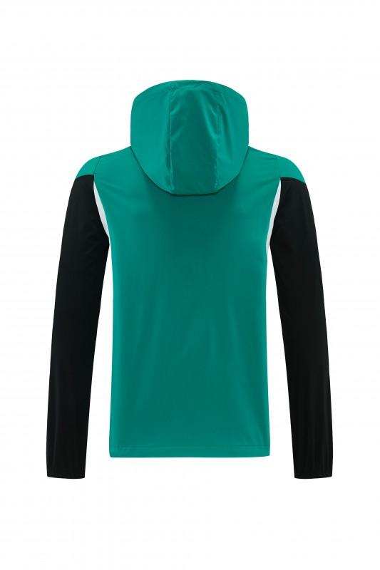 26/27 طقم رياضي من ليفربول باللون الأخضر مع سترة بغطاء رأس وسحاب كامل + بنطال طويل أسود