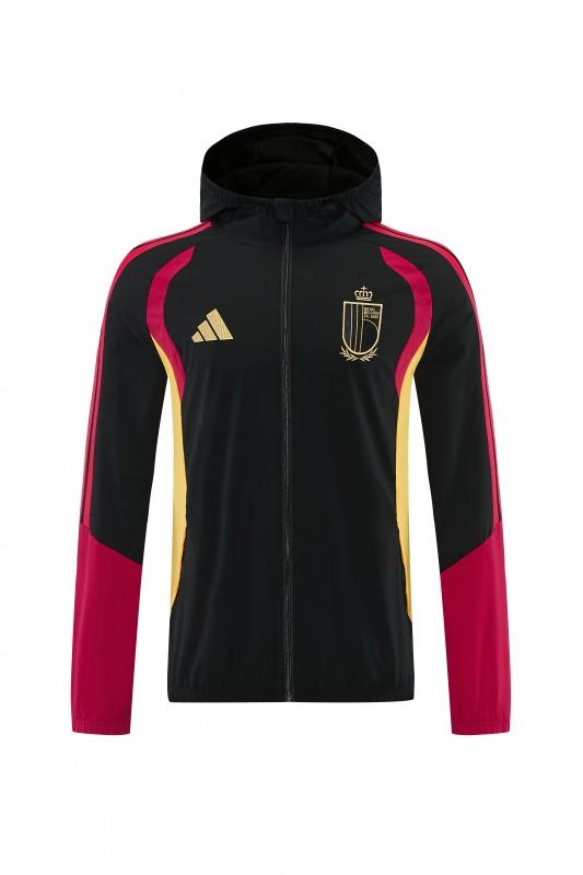 26/27 بلجيكا  طقم رياضي بلون أسود مع سترة بغطاء رأس وسحاب كامل + بنطال طويل