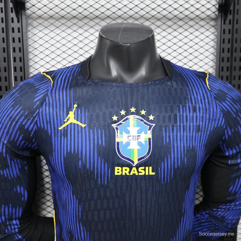 قميص لاعب طويل الأكمام، إصدار خاص باللون الأزرق الداكن، نسخة 26/27، منتخب البرازيل