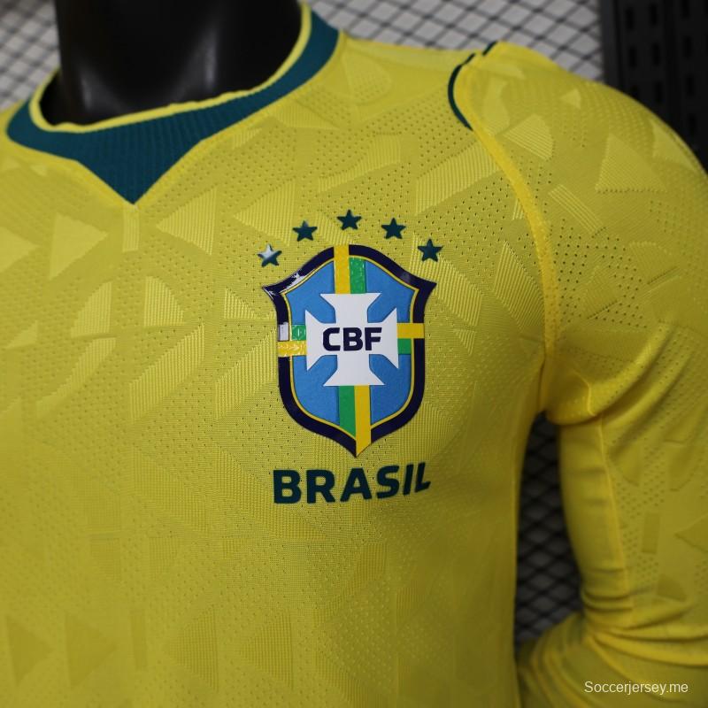 قميص اللاعب نسخة 2026 البرازيل  أصفر بنقشة هندسية - قميص المباراة الرئيسية بأكمام طويلة
