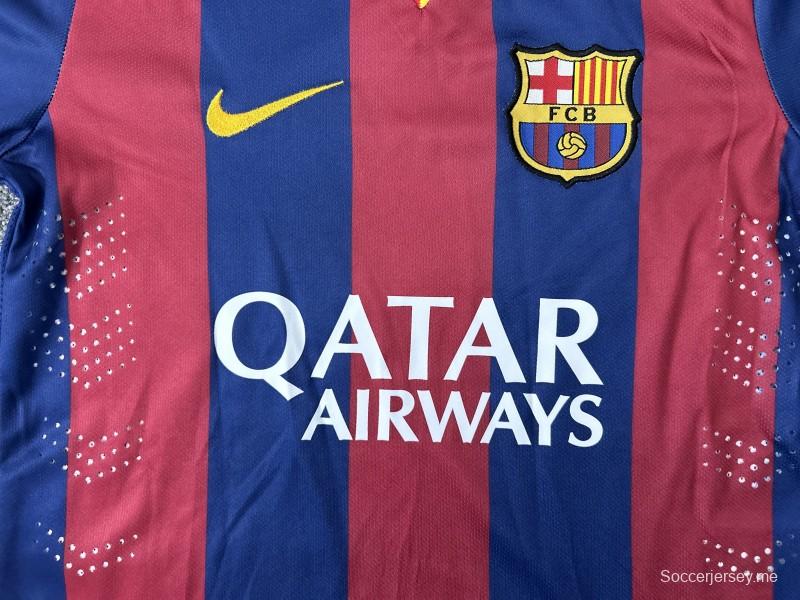 قميص برشلونة للأطفال طراز ريترو 14/15 ذو الأكمام الطويلة