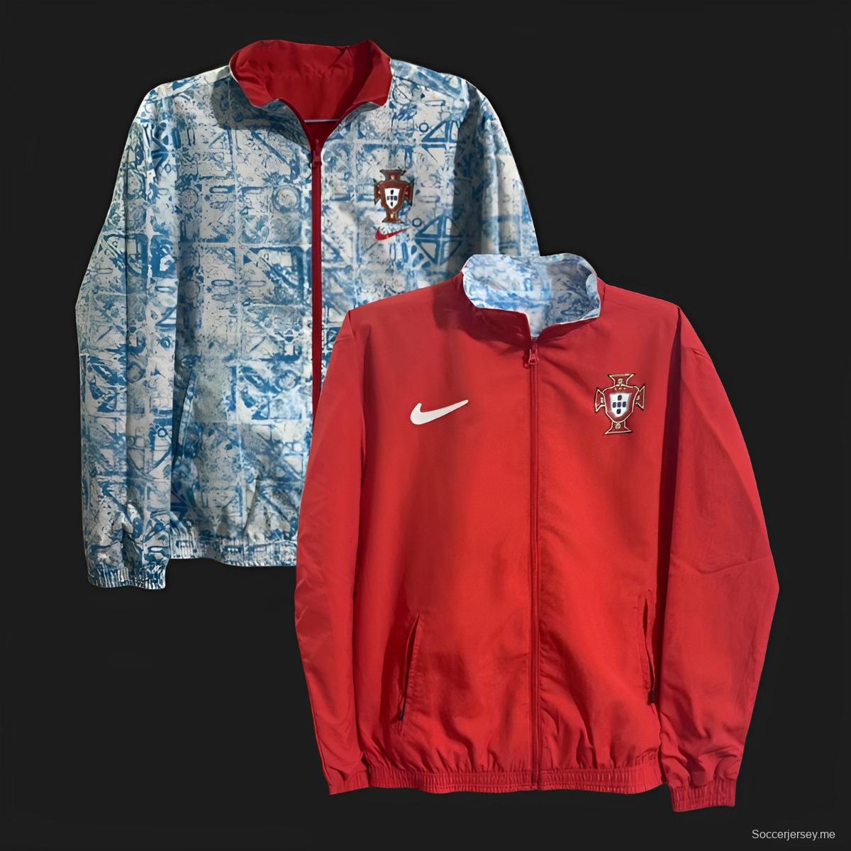 2024 جاكيت برتغالي بسحاب كامل أزرق/أحمر قابل للانعكاس
