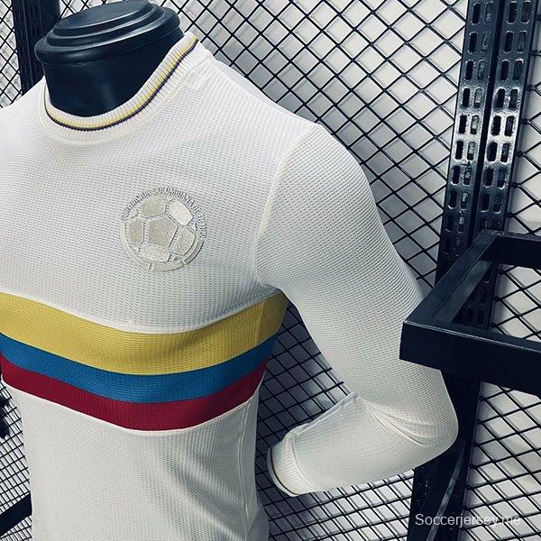 نسخة اللاعب 2024 قميص بأكمام طويلة الأكمام أبيض اللون أبيض بمناسبة الذكرى 120 لتأسيس كولومبيا