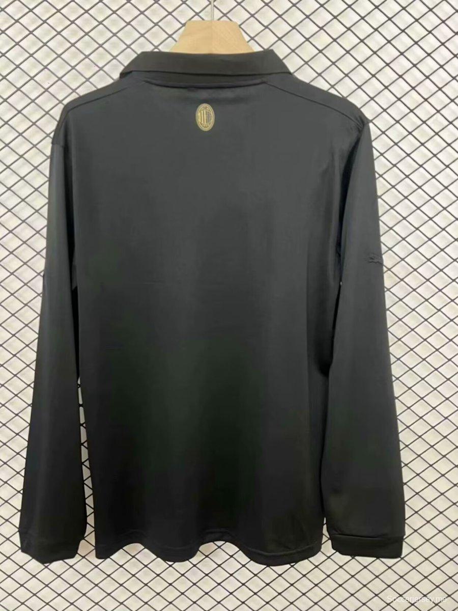 24/25 قميص طويل الأكمام أسود اللون بأكمام طويلة في ذكرى 125 لميلان