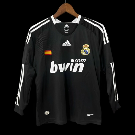 قميص ريترو 08/09 08/09 ريال مدريد الثالث أسود طويل الأكمام أسود اللون
