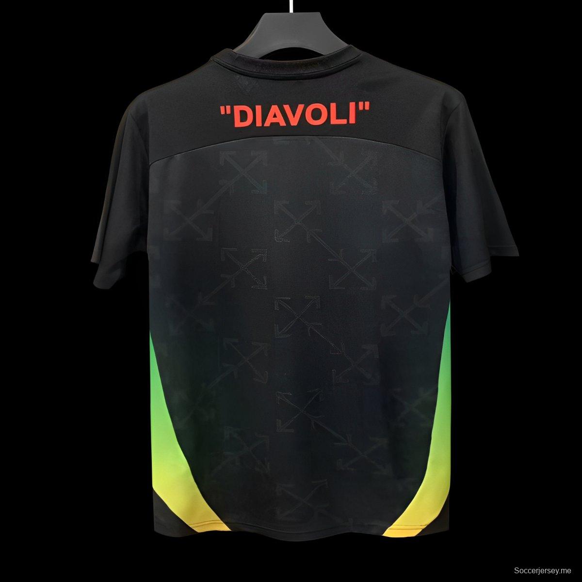 25/26 قميص ميلان × أوف-وايت قبل المباراة أسود/أخضر 25/26