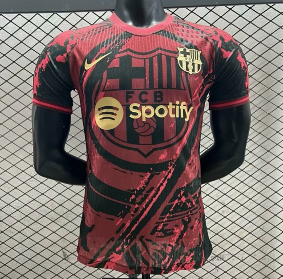 إصدار اللاعب 25/26 قميص نادي برشلونة باللون الوردي بتصميم رخامي أسود