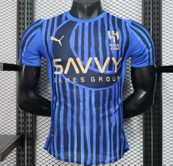 نسخة اللاعب 25/26 قميص الهلال 25/26 أزرق بخطوط عمودية
