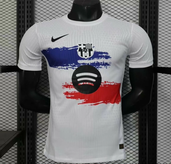 إصدار اللاعبين 25/26 قميص برشلونة أبيض مع فرشاة باللونين الأزرق والأحمر