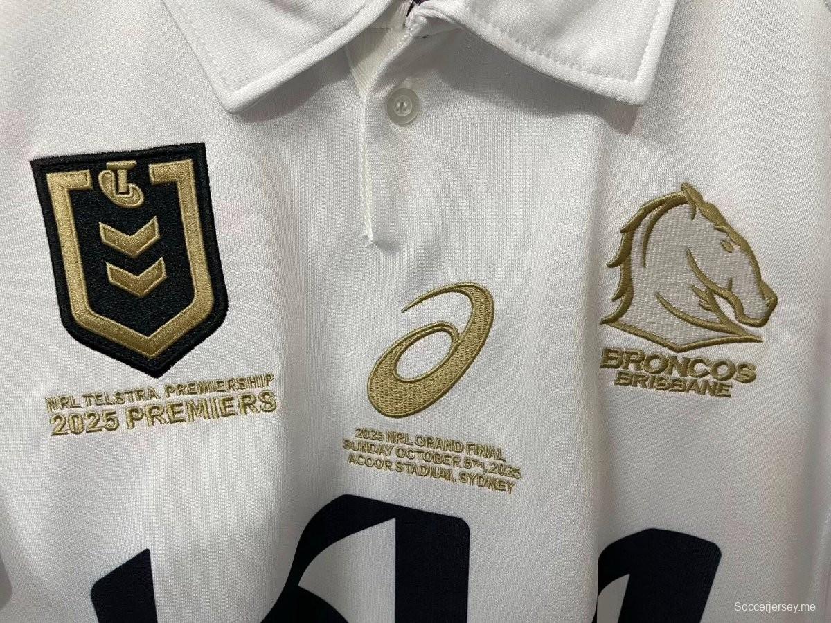 25/26 قميص بريسبان برونكوس أبيض بأكمام كستنائية وخطوط هندسية قطرية قميص بطل الأبطال